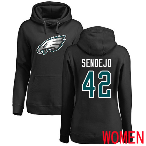 Women Philadelphia Eagles #42 Andrew Sendejo Black Name and Number Logo NFL Pullover Hoodie Sweatshirts